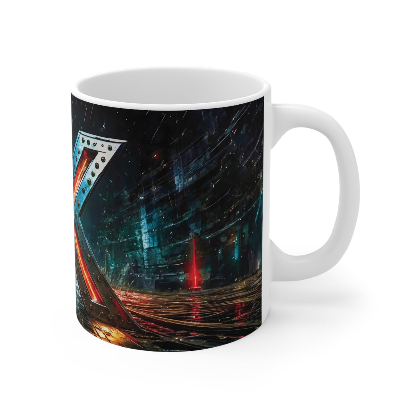 Cyberpunk Style Ceramic Mug with Printed Letter X-3