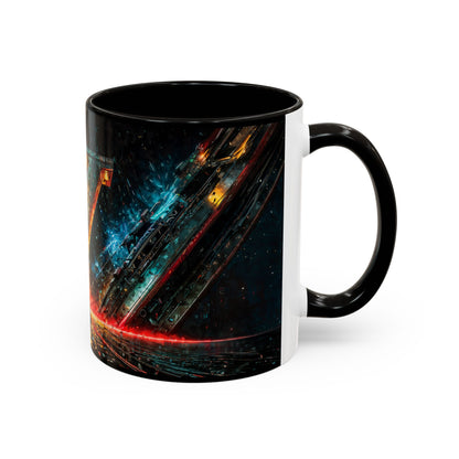 Black mug with a cyberpunk design  on a white background