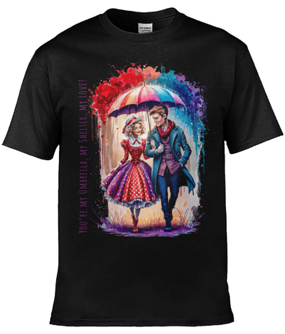 English Love T-shirt: You're my umbrella, my shelter, my love! - Black