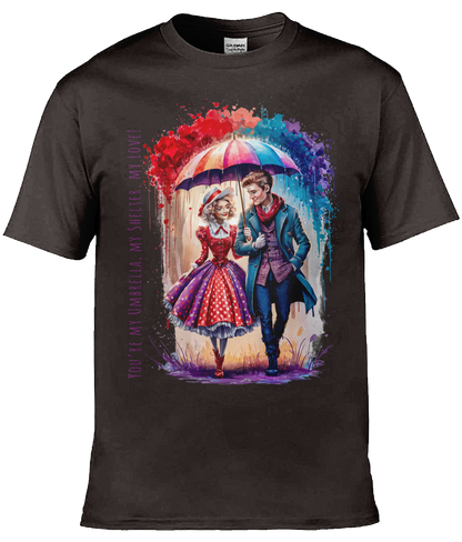 English Love T-shirt: You're my umbrella, my shelter, my love! - Dark Chocolate