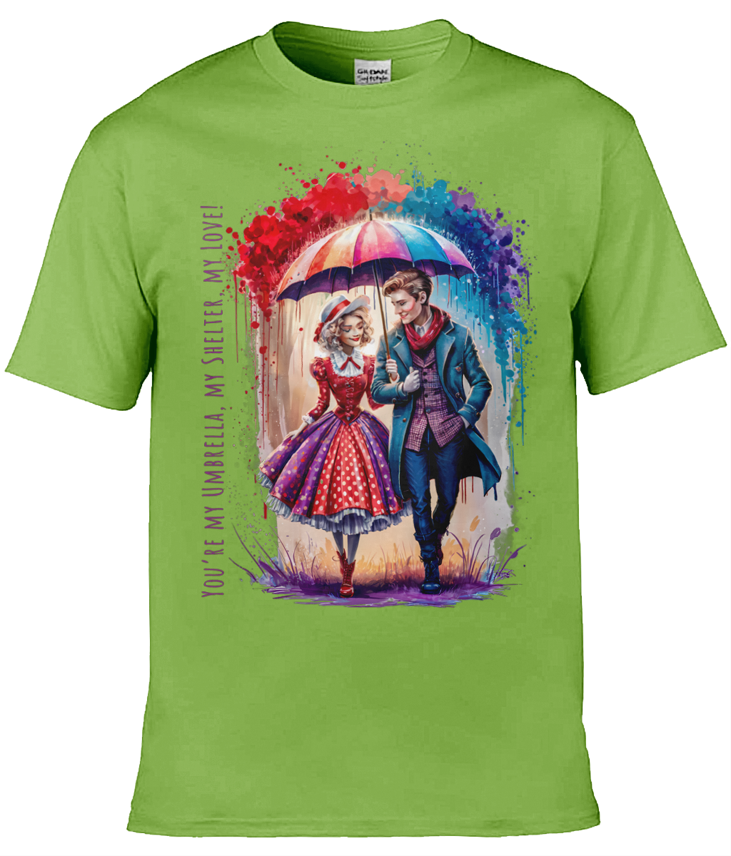 English Love T-shirt: You're my umbrella, my shelter, my love! - Lime Green