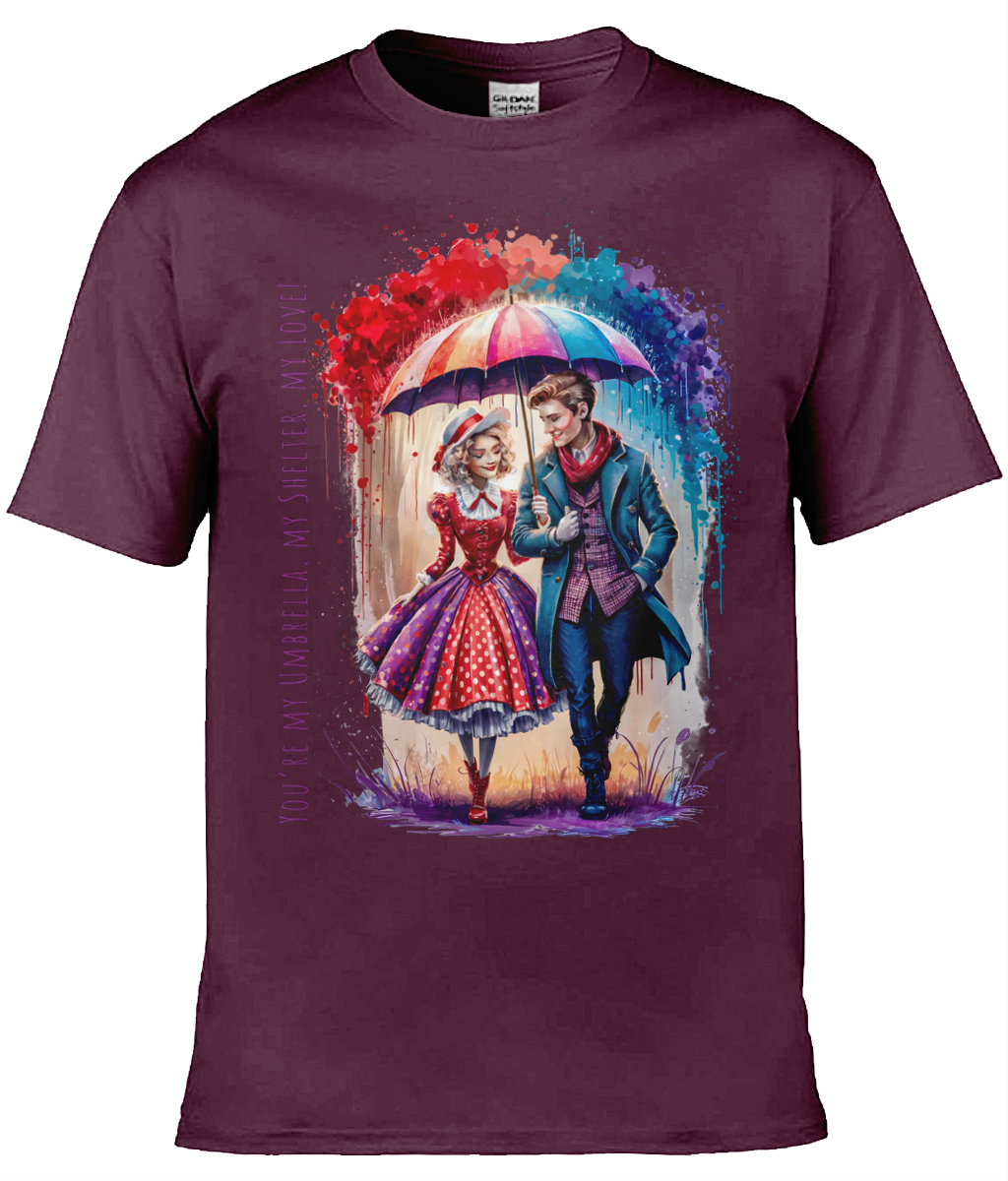 English Love T-shirt: You're my umbrella, my shelter, my love! - Maroon