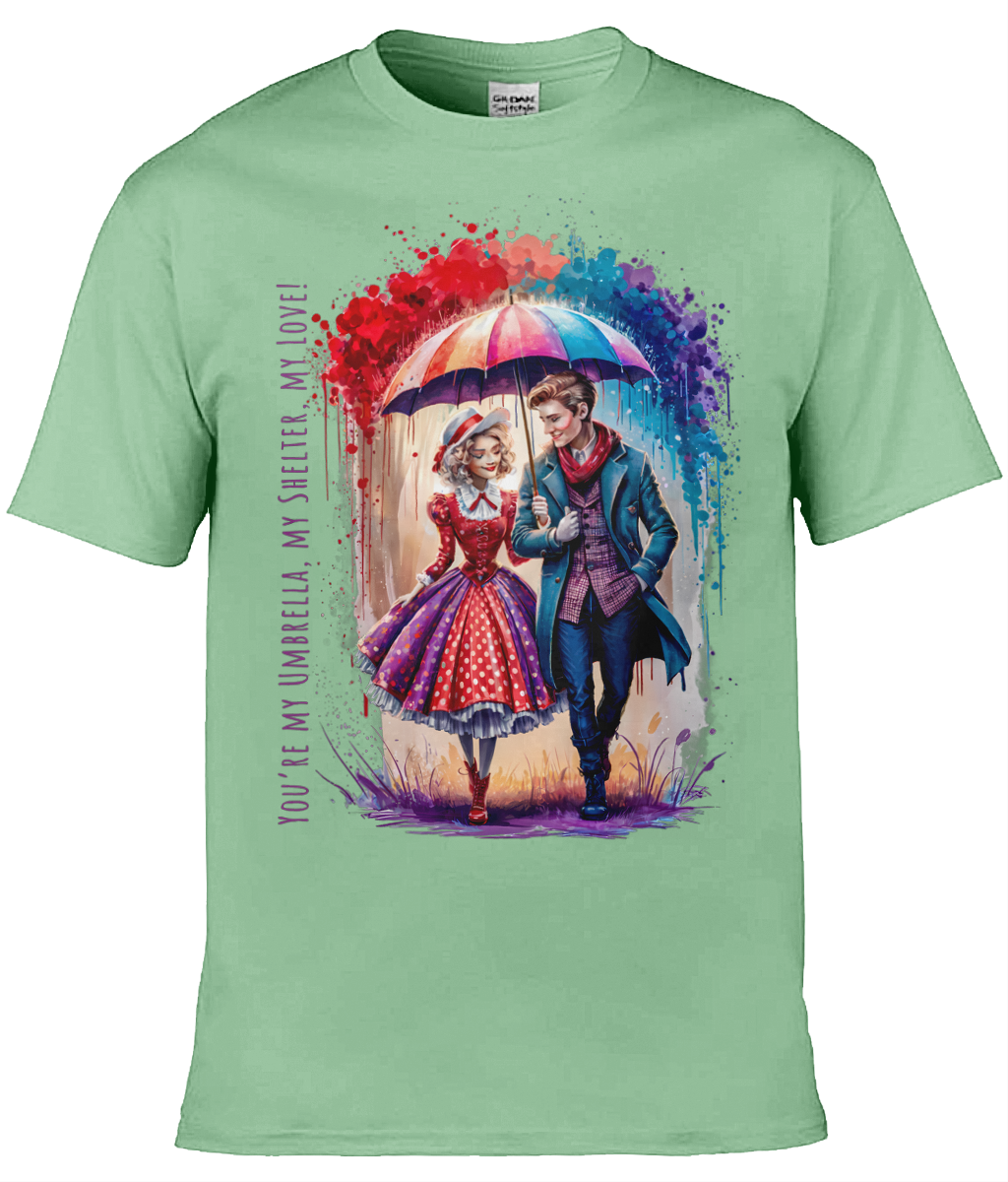 English Love T-shirt: You're my umbrella, my shelter, my love! - Mint Green