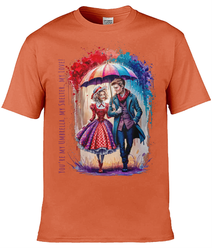 English Love T-shirt: You're my umbrella, my shelter, my love! - Orange