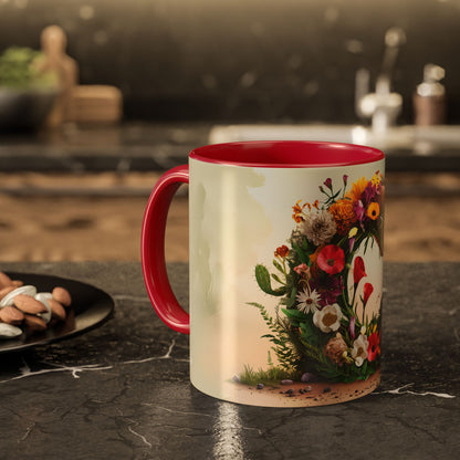 Mug with floral design on a kitchen table