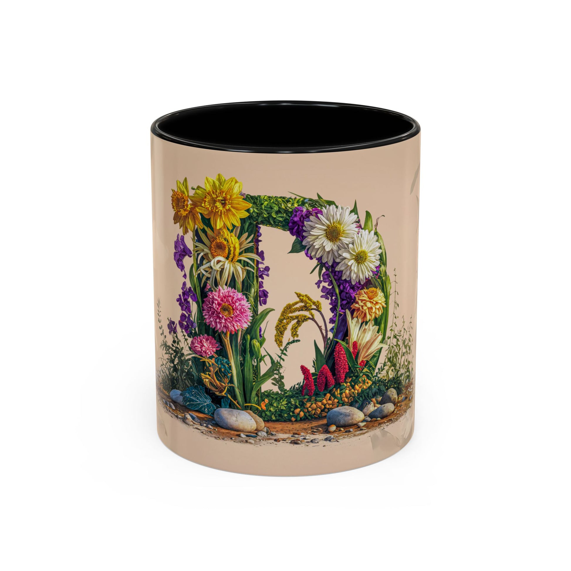 Mug with floral design on a beige background
