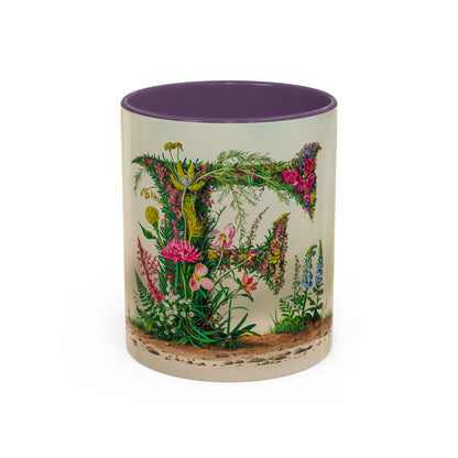 Mug with floral design and letter F' on a white background