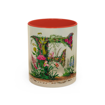 Mug with floral design and letter F' on a white background