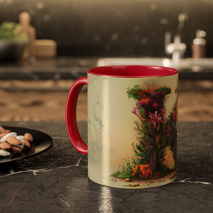 Mug with floral design on a kitchen table
