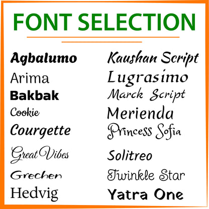 List of font names on a white background with an orange border