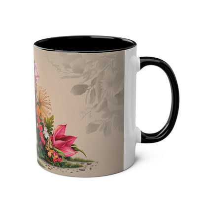 Floral Fantasy Two-Tone Ceramic Mug with Letter A Black-03