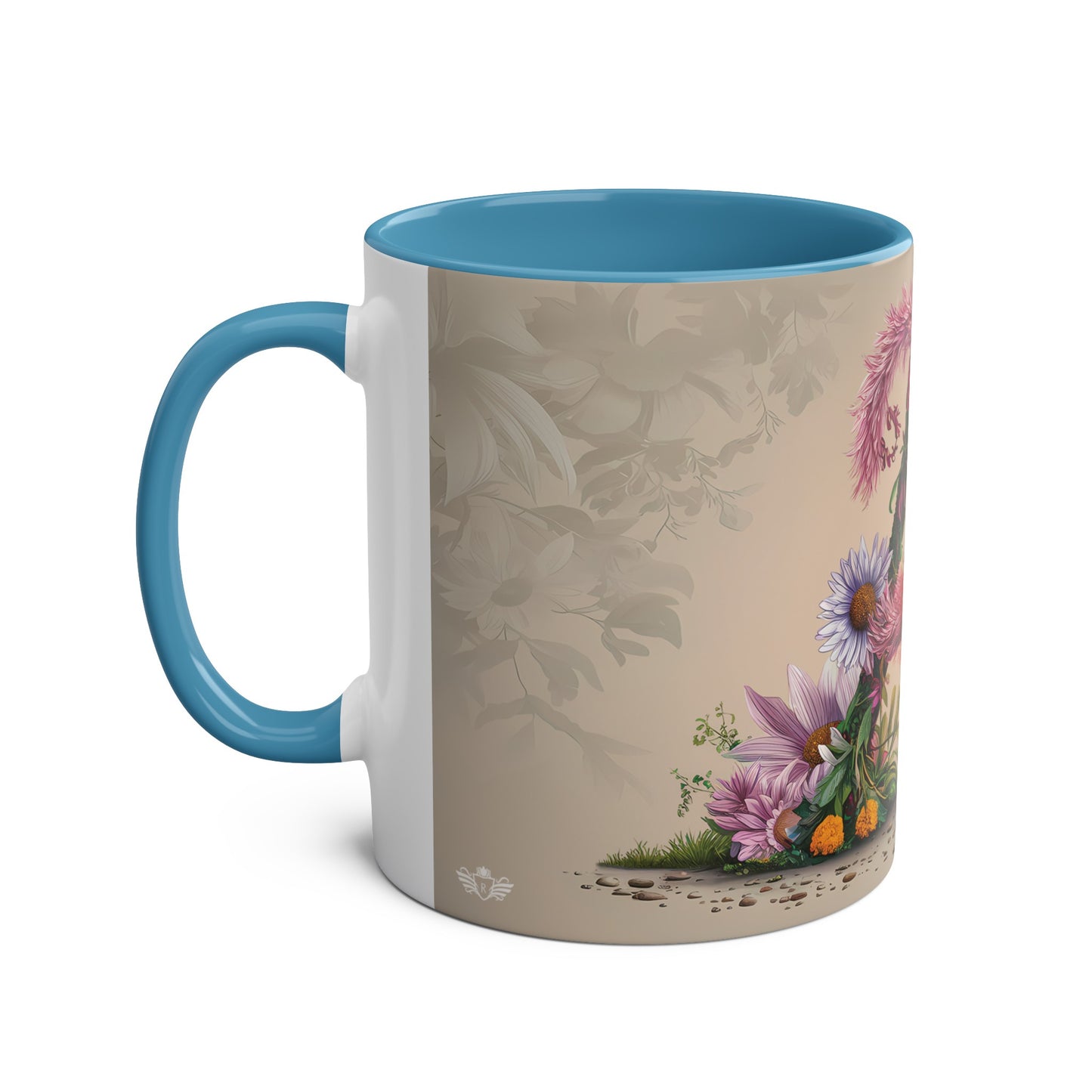 Floral Fantasy Two-Tone Ceramic Mug with Letter A Blue-02