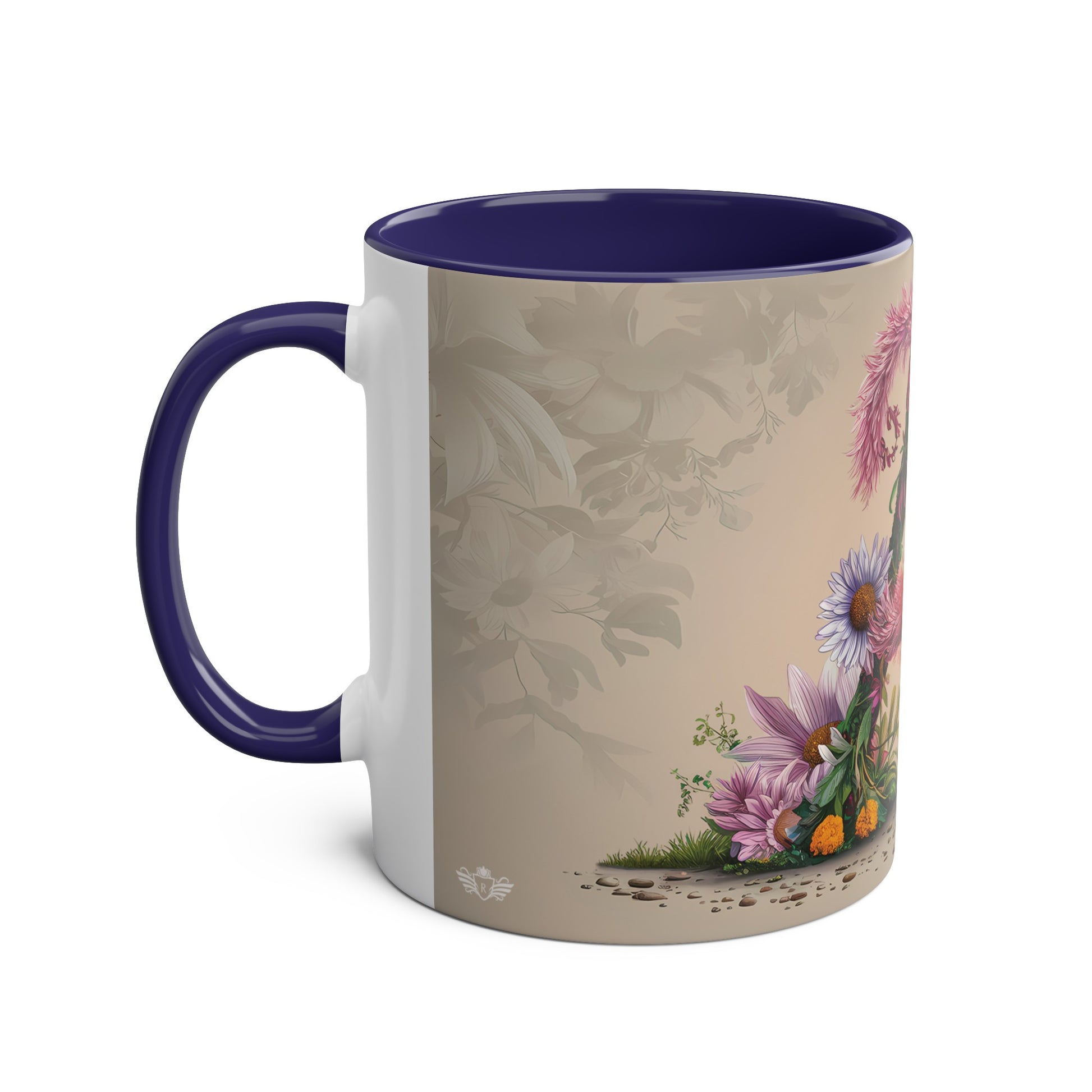 Floral Fantasy Two-Tone Ceramic Mug with Letter A Dark Blue-02