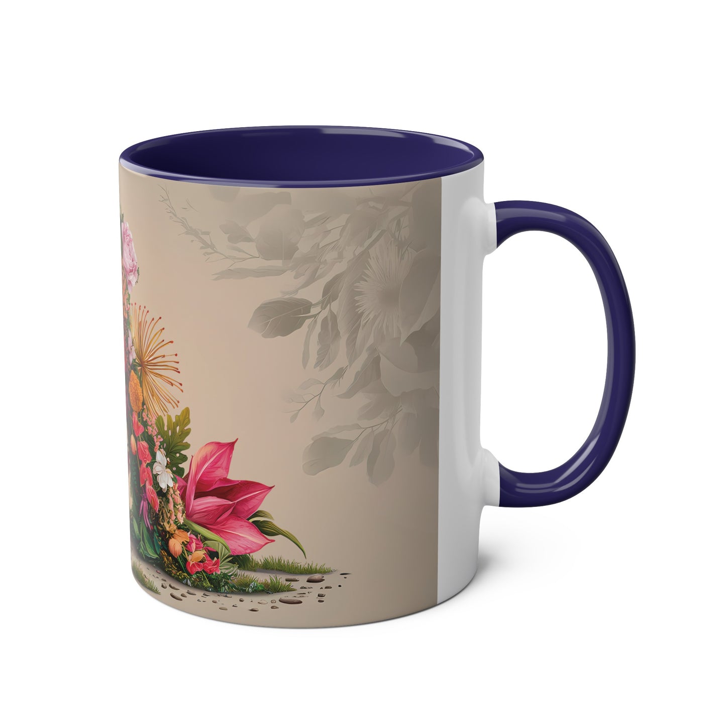 Floral Fantasy Two-Tone Ceramic Mug with Letter A Dark Blue-03