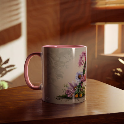 Floral Fantasy Two-Tone Ceramic Mug with Letter A Pink-04