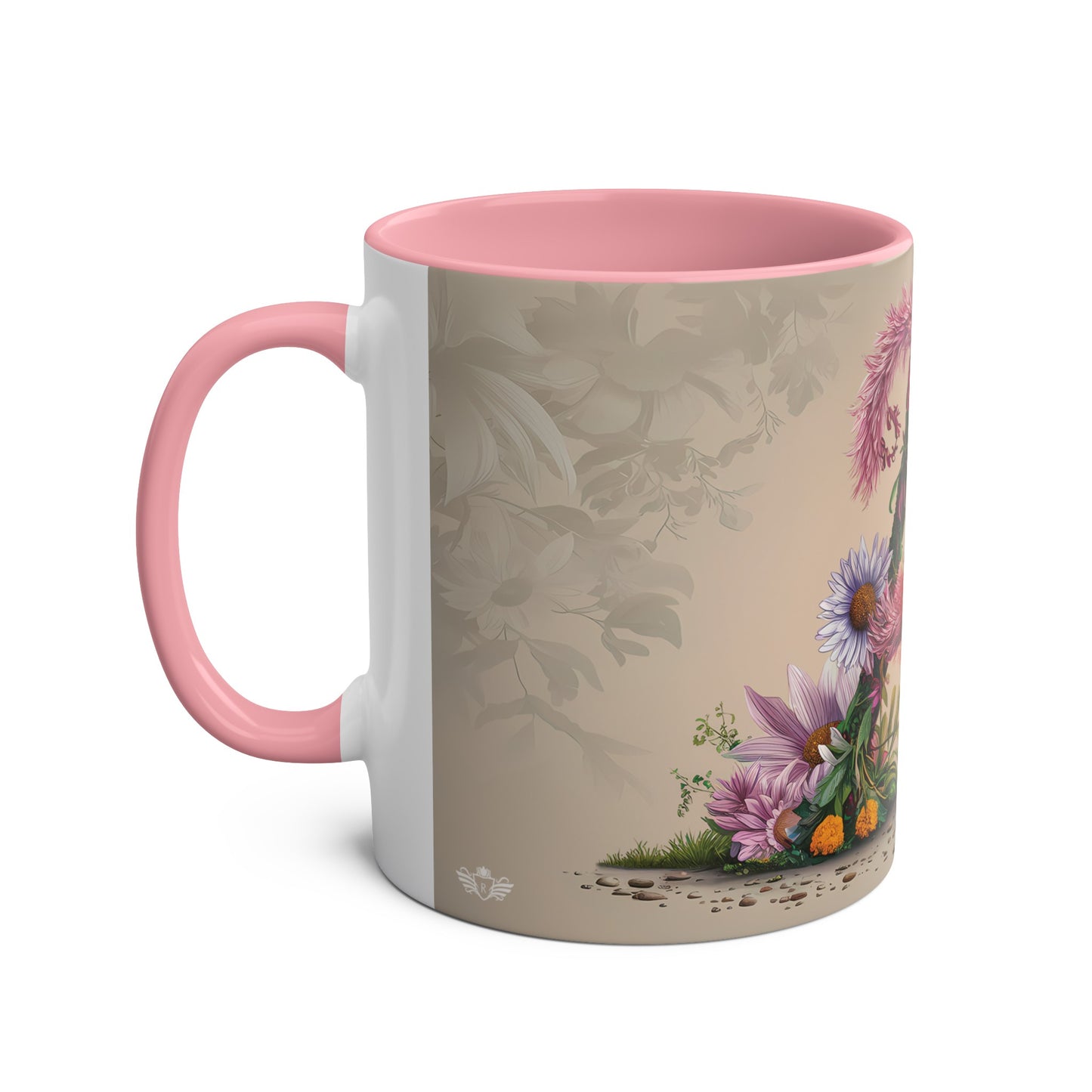 Floral Fantasy Two-Tone Ceramic Mug with Letter A Pink-02