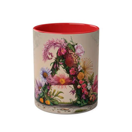 Floral Fantasy Two-Tone Ceramic Mug with Letter A Red-01