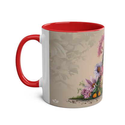 Floral Fantasy Two-Tone Ceramic Mug with Letter A Red-02