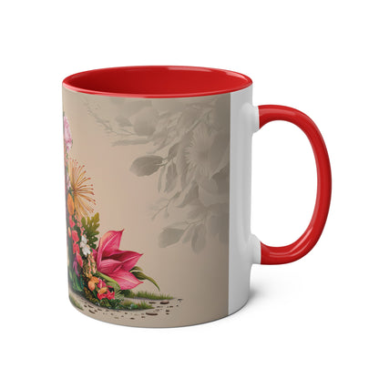 Floral Fantasy Two-Tone Ceramic Mug with Letter A Red-03