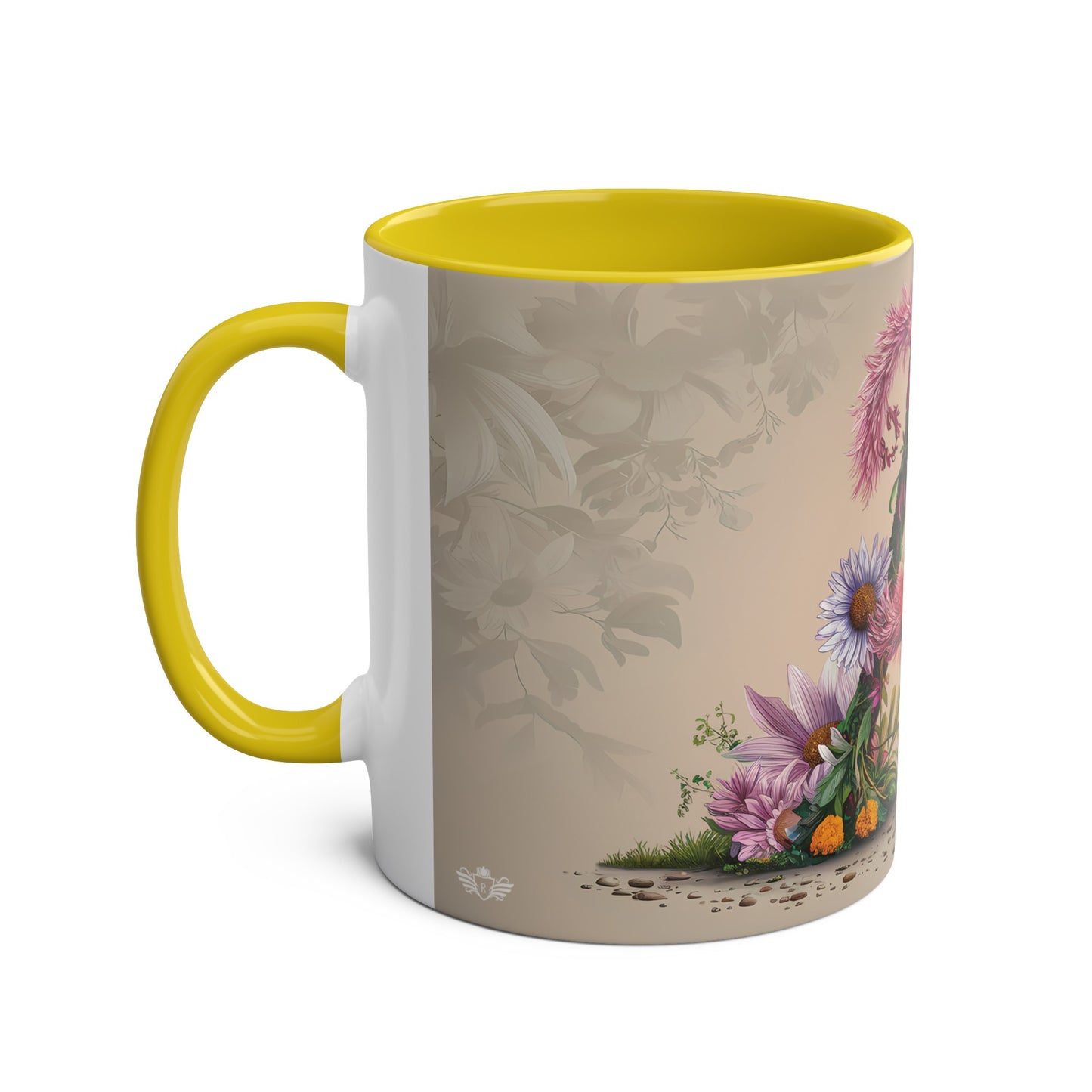 Floral Fantasy Two-Tone Ceramic Mug with Letter A Yellow-02