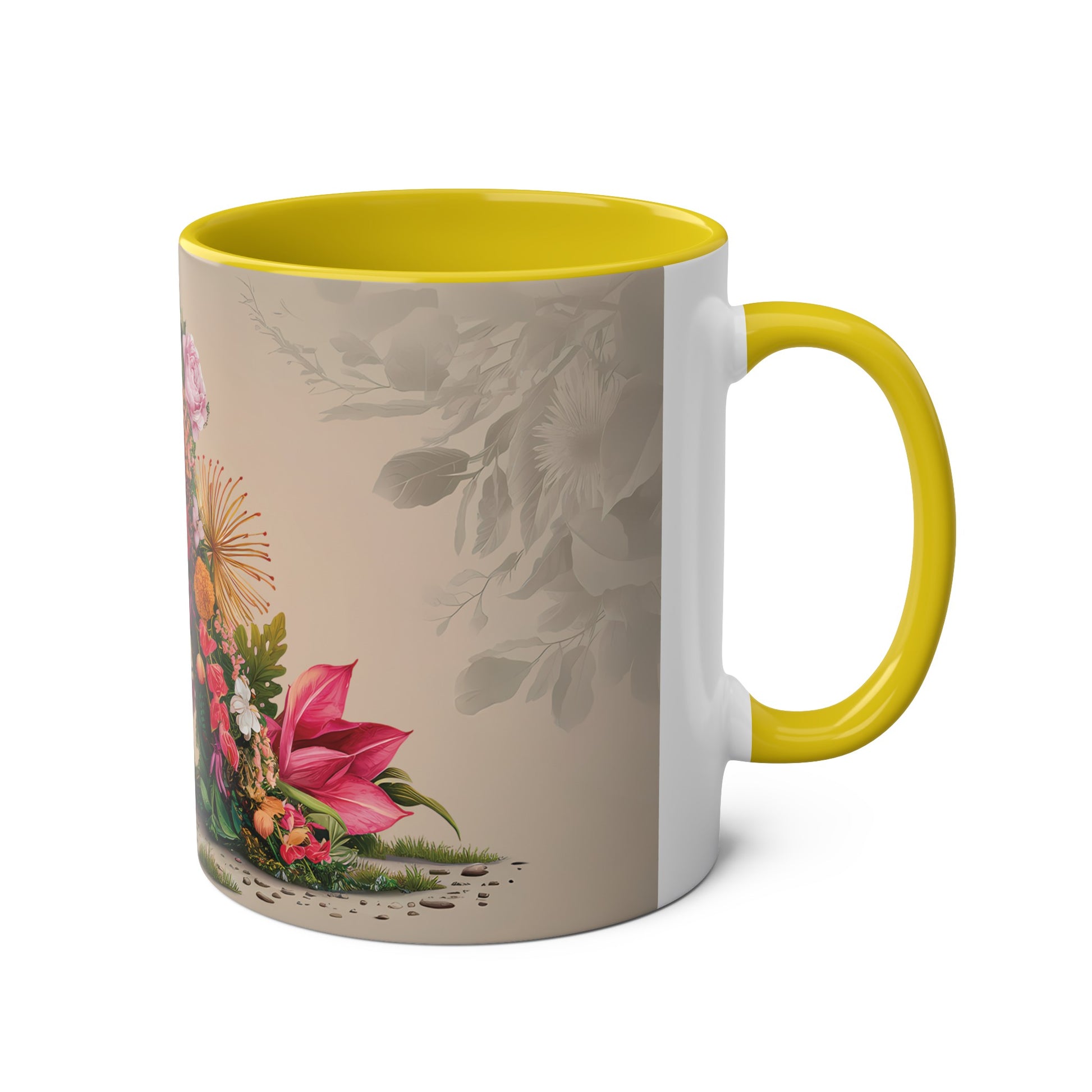 Floral Fantasy Two-Tone Ceramic Mug with Letter A Yellow-03