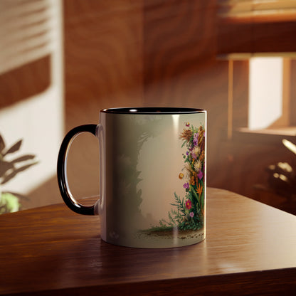 Floral Fantasy Two-Tone Ceramic Mug with Letter B