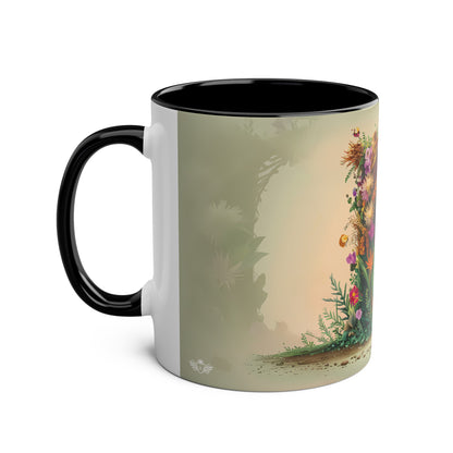 Floral Fantasy Two-Tone Ceramic Mug with Letter B Black-02