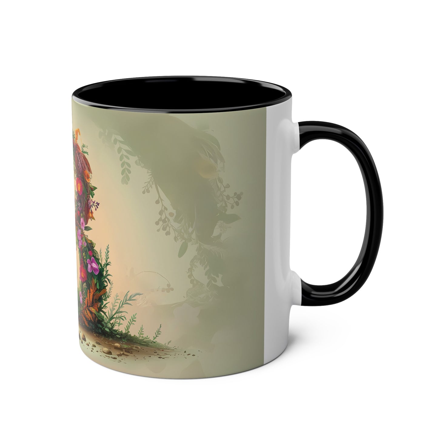 Floral Fantasy Two-Tone Ceramic Mug with Letter B Black-03