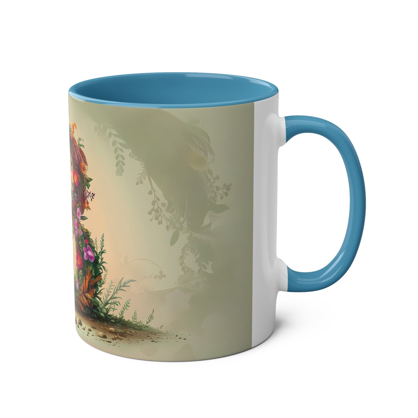 Floral Fantasy Two-Tone Ceramic Mug with Letter B Blue-03