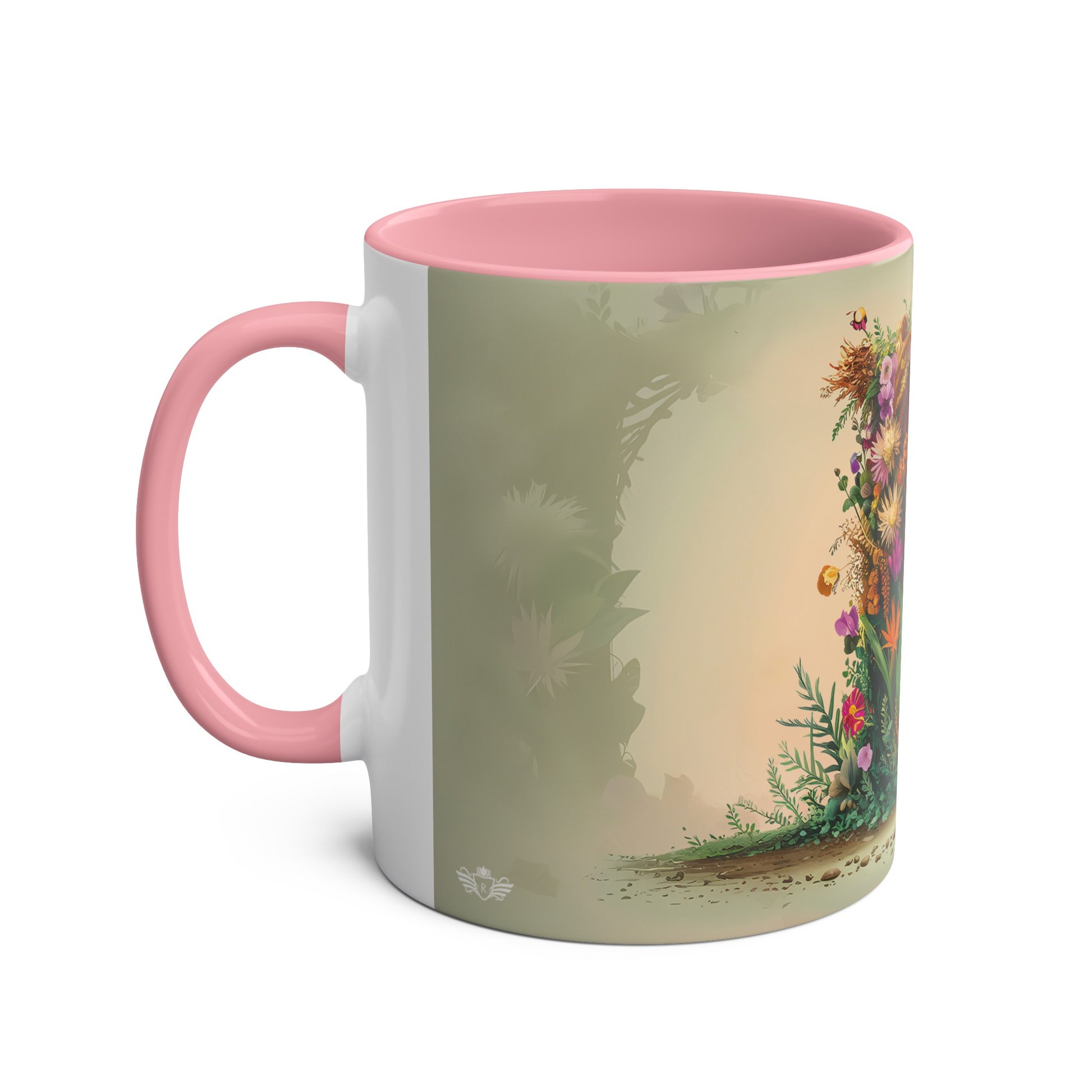 Floral Fantasy Two-Tone Ceramic Mug with Letter B Pink-02