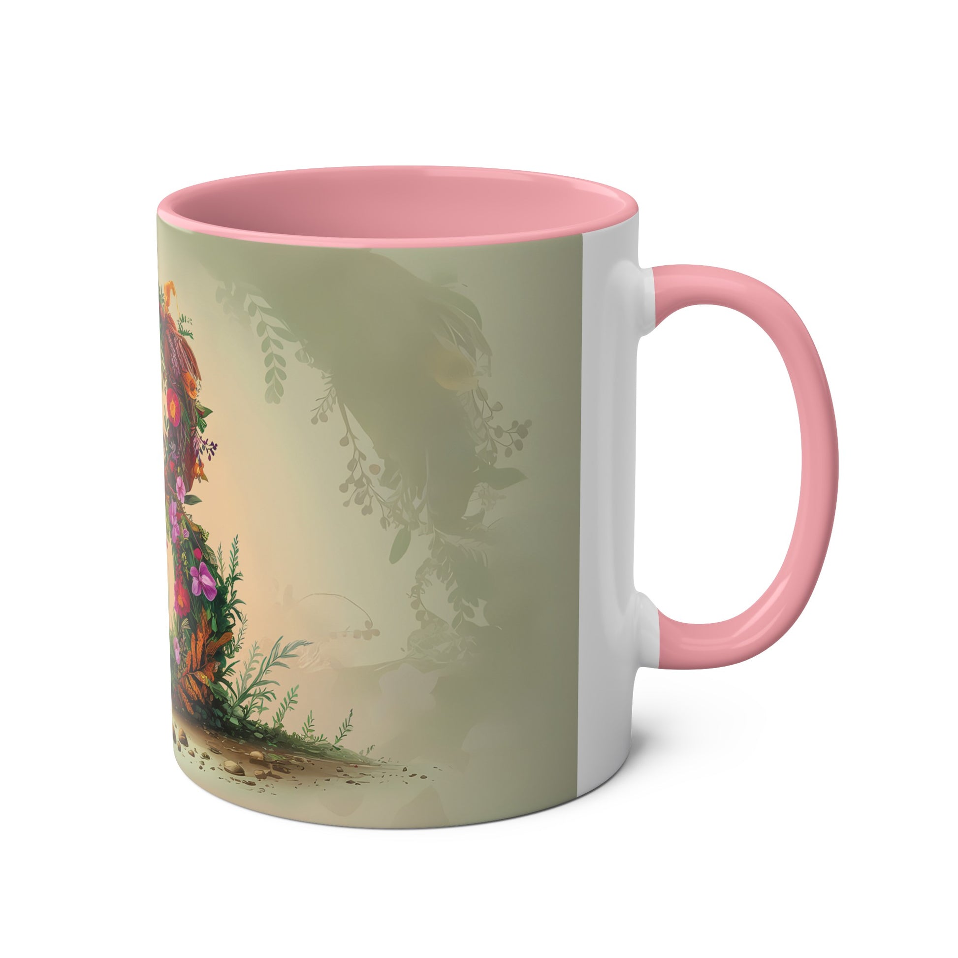 Floral Fantasy Two-Tone Ceramic Mug with Letter B Pink-03