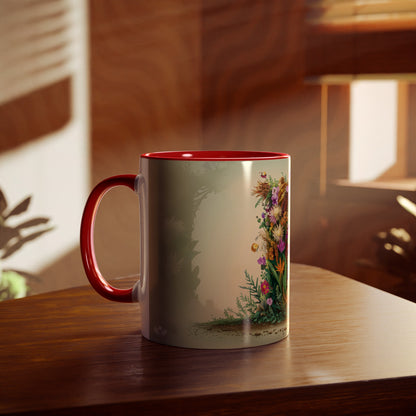 Floral Fantasy Two-Tone Ceramic Mug with Letter B Red-04