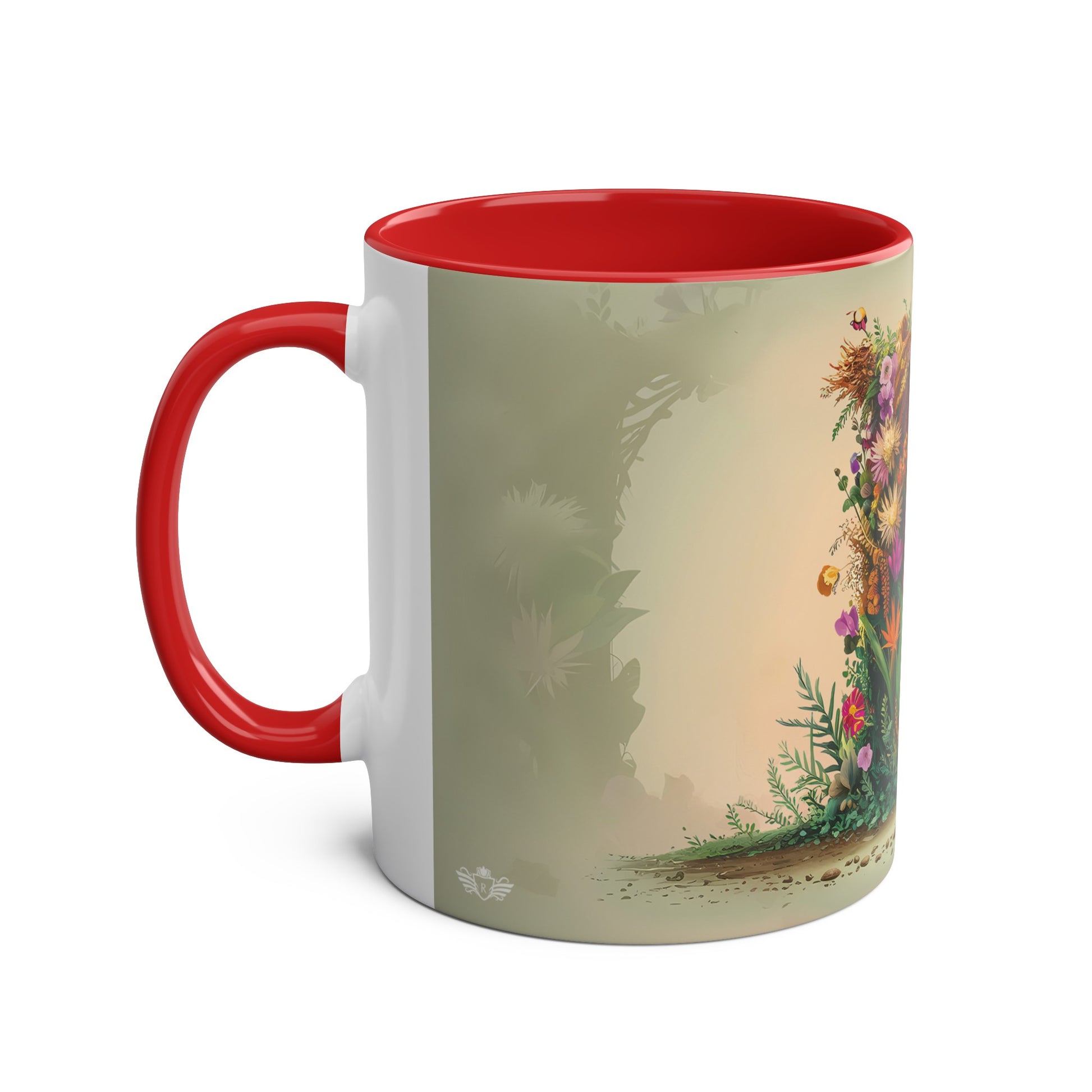 Floral Fantasy Two-Tone Ceramic Mug with Letter B Red-02