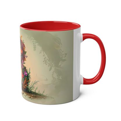 Floral Fantasy Two-Tone Ceramic Mug with Letter B Red-03