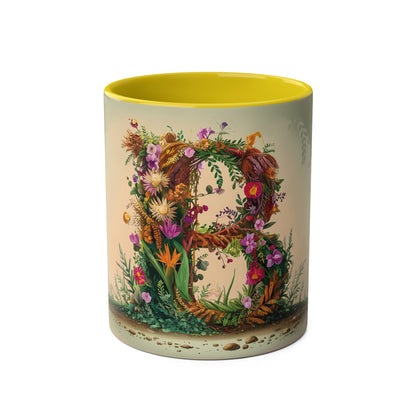 Floral Fantasy Two-Tone Ceramic Mug with Letter B Yellow-01