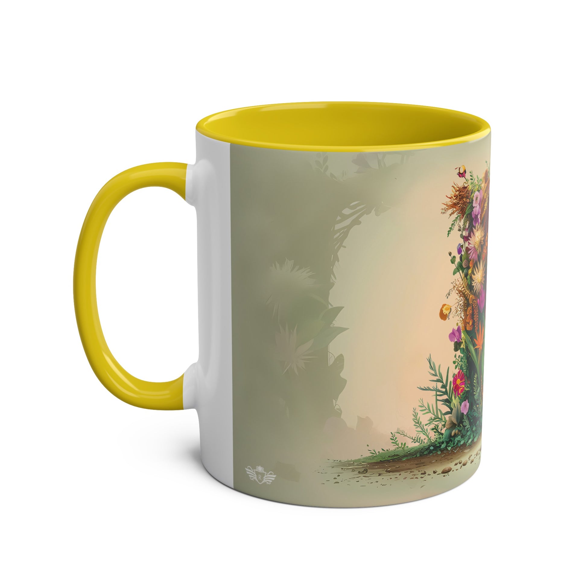 Floral Fantasy Two-Tone Ceramic Mug with Letter B Yellow-02