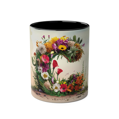 Floral Fantasy Two-Tone Ceramic Mug with Letter C Black-01