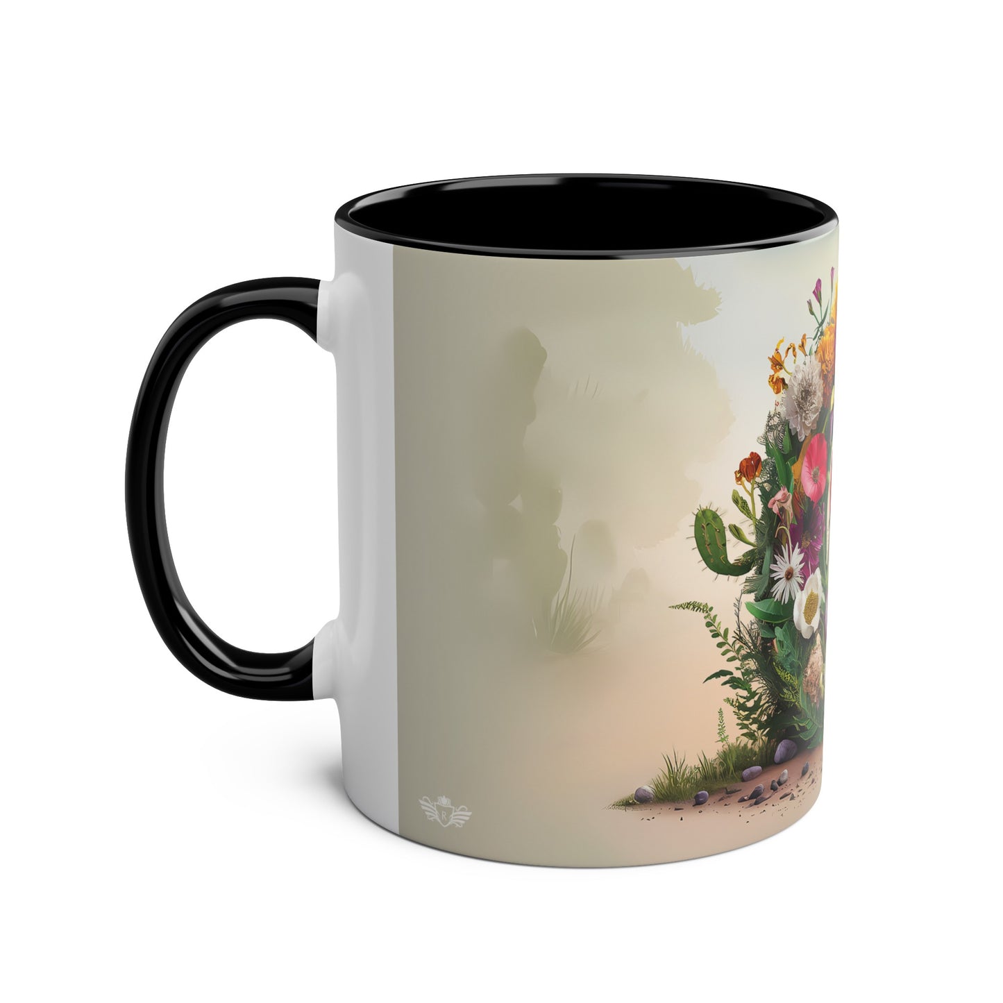 Floral Fantasy Two-Tone Ceramic Mug with Letter C Black-02