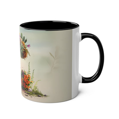 Floral Fantasy Two-Tone Ceramic Mug with Letter C Black-03