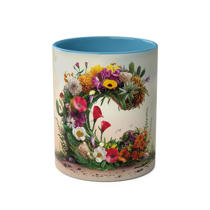 Floral Fantasy Two-Tone Ceramic Mug with Letter C Blue-01