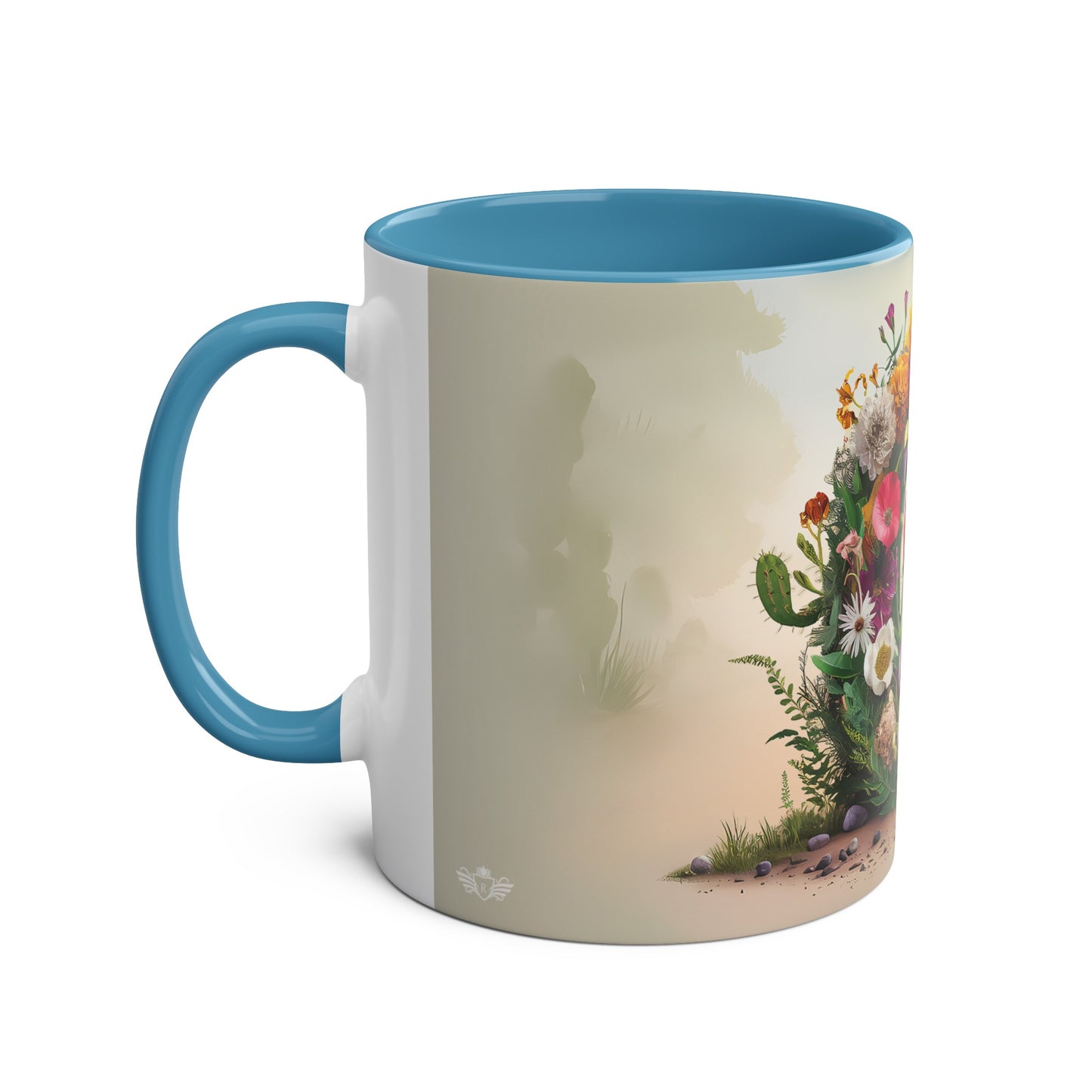 Floral Fantasy Two-Tone Ceramic Mug with Letter C Blue-02