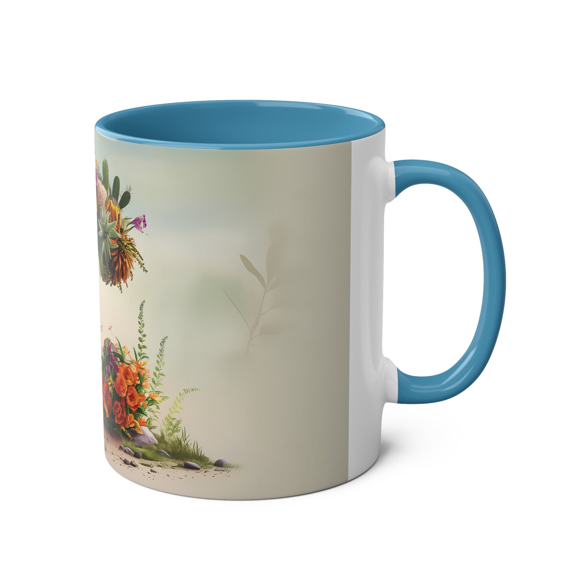 Floral Fantasy Two-Tone Ceramic Mug with Letter C Blue-03