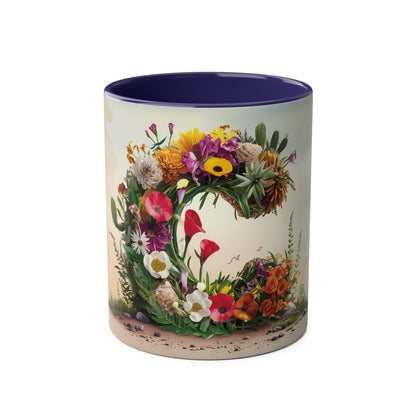 Floral Fantasy Two-Tone Ceramic Mug with Letter C Dark Blue-01