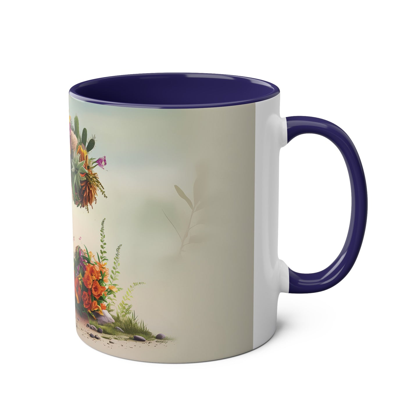 Floral Fantasy Two-Tone Ceramic Mug with Letter C Dark Blue-03