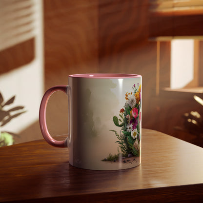 Floral Fantasy Two-Tone Ceramic Mug with Letter C Pink-04