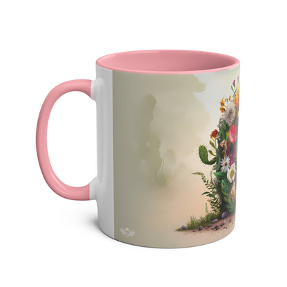 Floral Fantasy Two-Tone Ceramic Mug with Letter C Pink-02