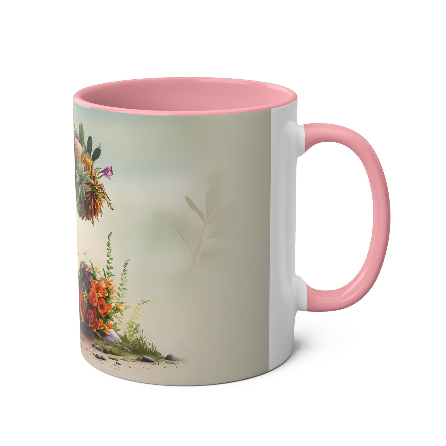 Floral Fantasy Two-Tone Ceramic Mug with Letter C Pink-03