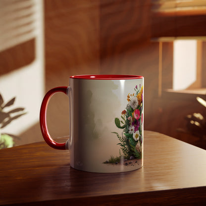 Floral Fantasy Two-Tone Ceramic Mug with Letter C Red-04