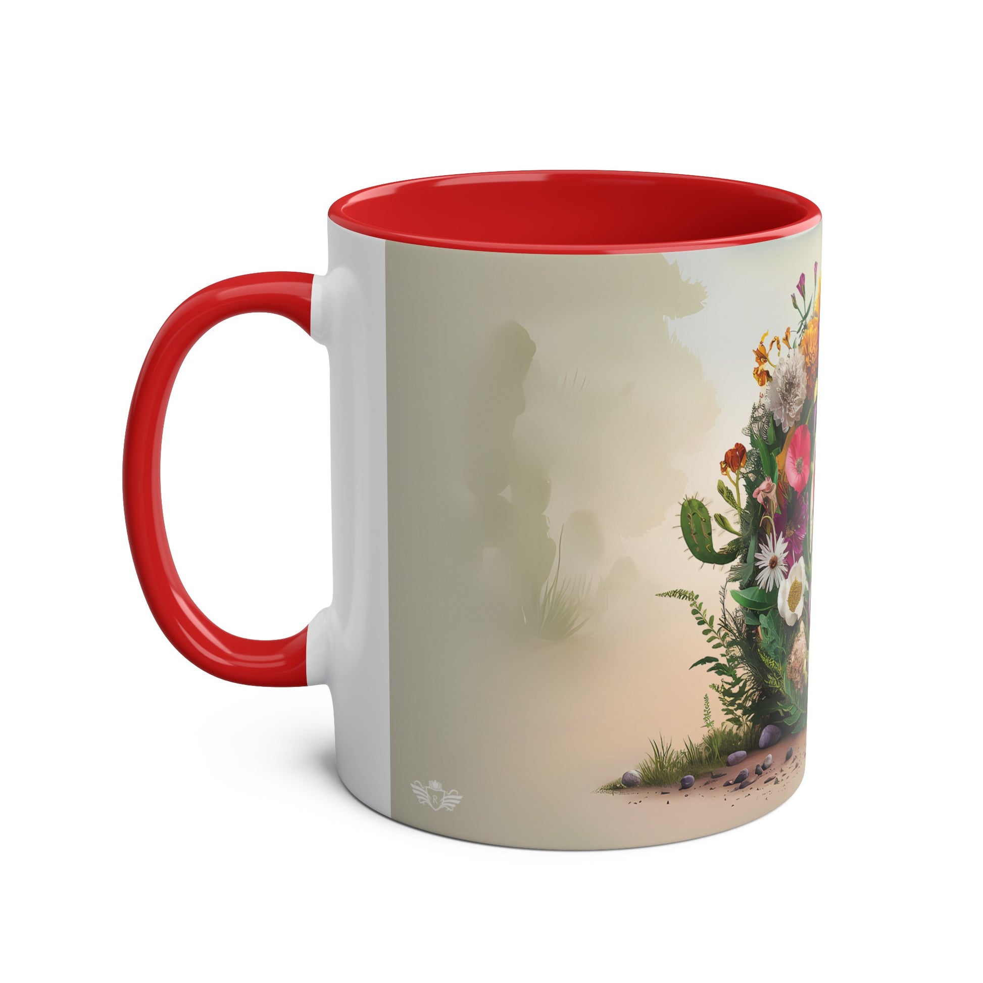 Floral Fantasy Two-Tone Ceramic Mug with Letter C Red-02