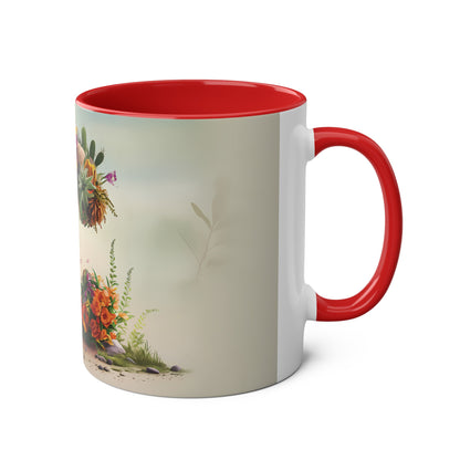 Floral Fantasy Two-Tone Ceramic Mug with Letter C Red-03